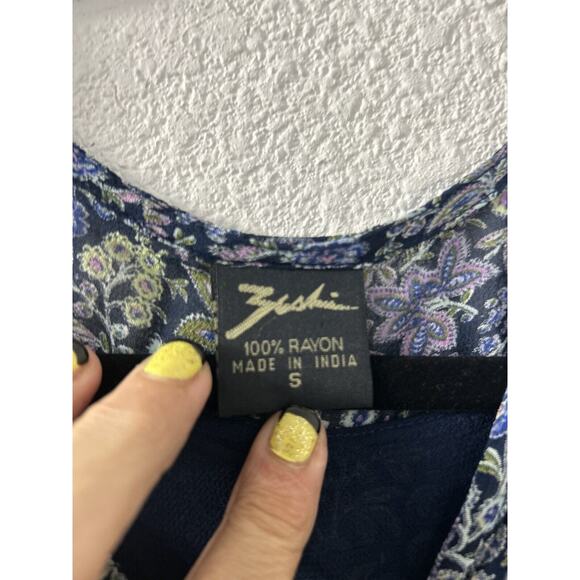 Vintage ZASHI Blue Floral Fairy Grunge 2 Pc Boho Tank Dress Maxi Top Set Size S - Picture 5 of 16